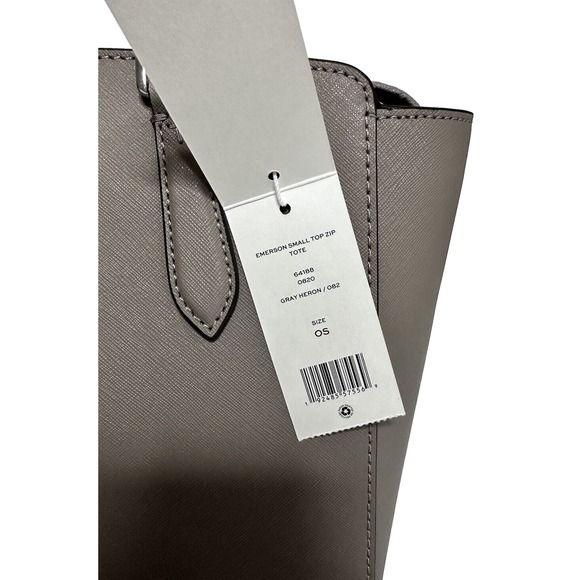 NWT! TORY BURCH EMERSON SMALL TOP ZIP LEATHER TOTE SHOULDER BAG GRAY HERON - Picture 11 of 11